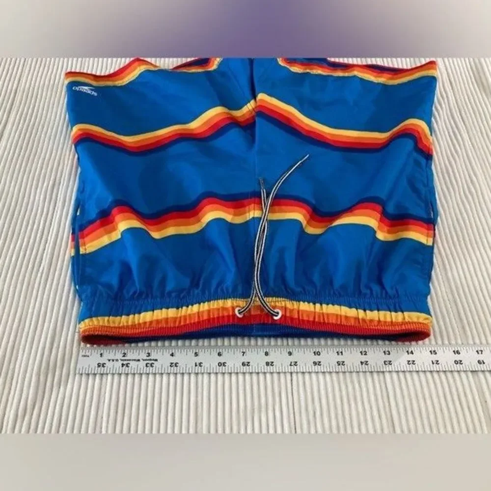 Speedo Mens Swim Trunks M Blue Stripe Quick Dry Beach Swim Shorts Liner